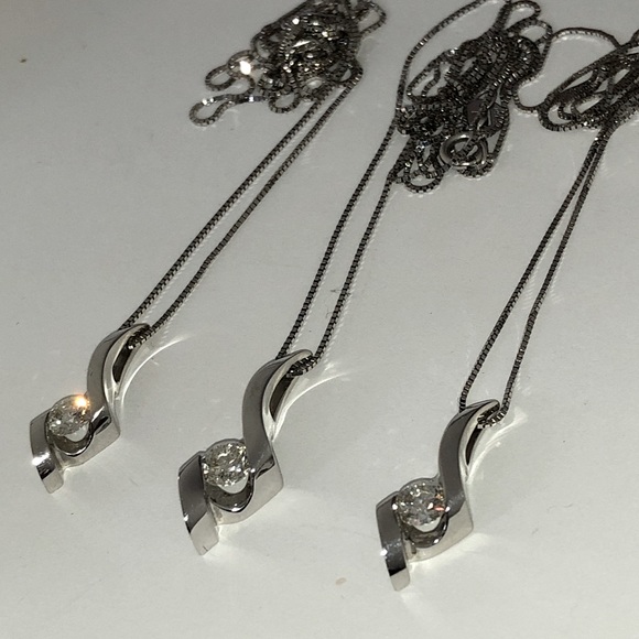 Set of 3 Solid 14K White Gold Natural Diamond Solitaire Necklace Designer Sirena - Picture 15 of 16